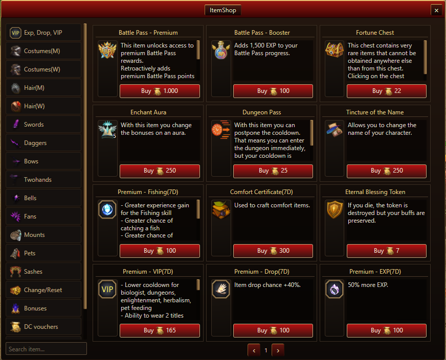 Ingame itemshop